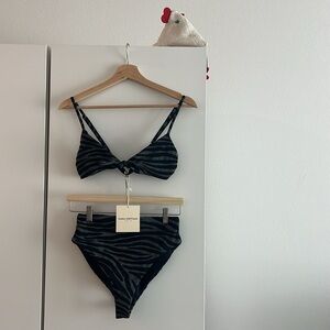 Mara Hoffman Black and Gray Zebra Print Bra Swim Set